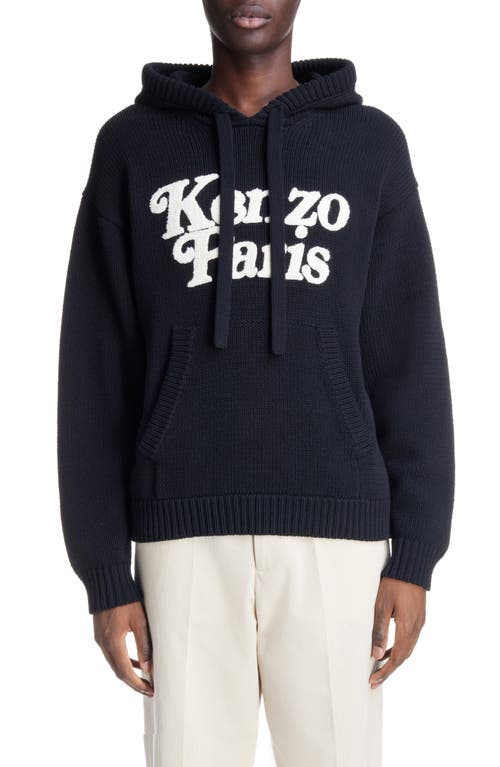 KENZO Verdy Logo Hooded Cotton Sweater Black at Nordstrom,