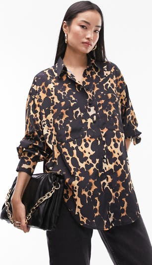 Topshop Oversize Animal Print Button-Up Shirt | Nordstrom