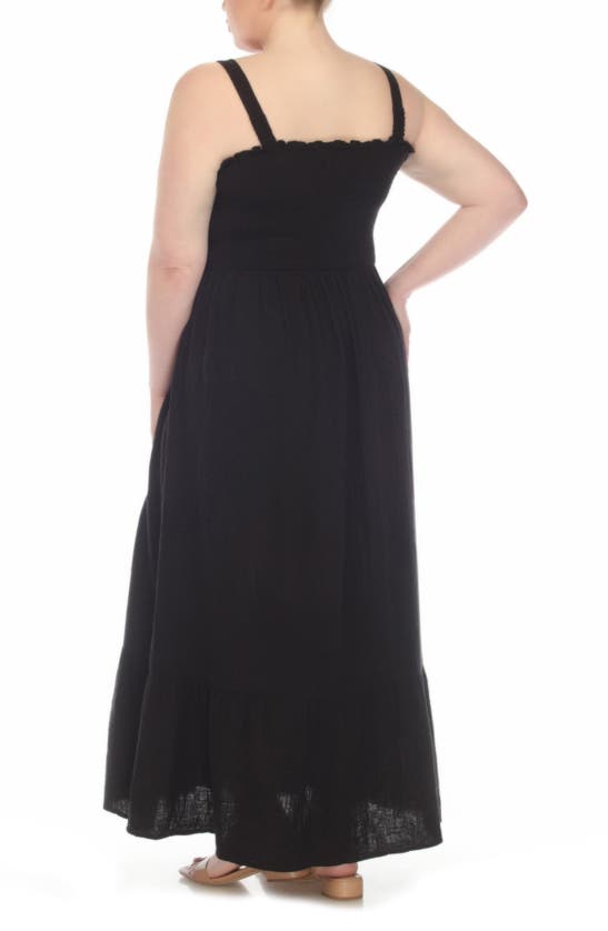 Shop Boho Me Smocked Tiered Cotton Maxi Sundress In Black