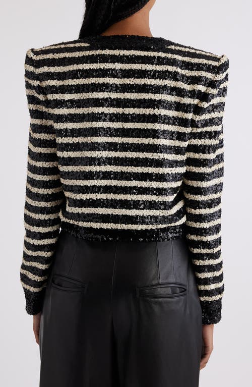 Shop Balmain Stripe Sequin Jacket In Black/white