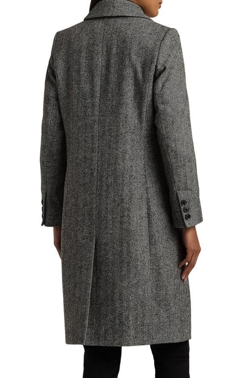 Shop Lauren Ralph Lauren Herringbone Coat In Black/cream Herringbone