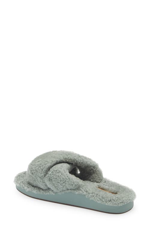 Shop Olukai Hila Heu Genuine Shearling Slipper In Muted Green/muted Green