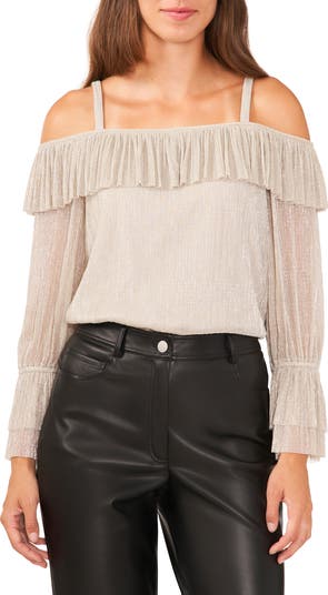 Halogen Metallic Cold Shoulder Ruffle Top Nordstrom