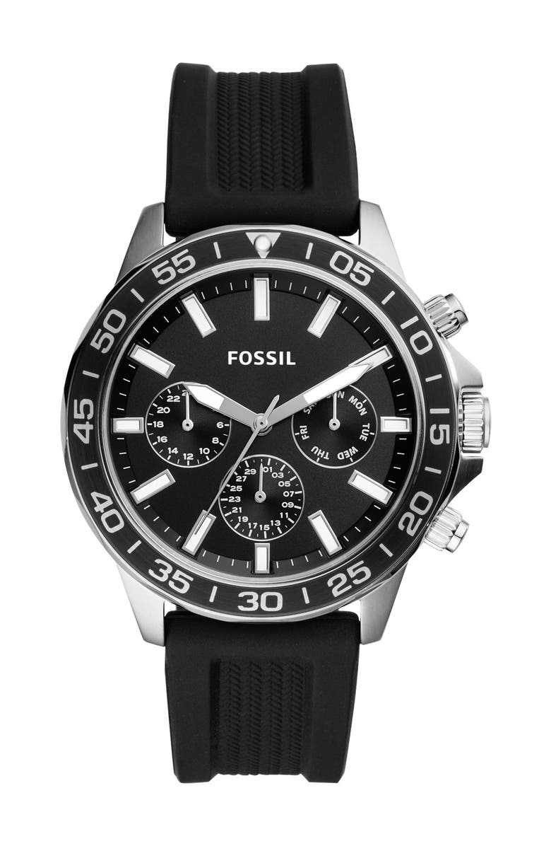 Fossil Men's Bannon Multifunction Black Silicone Watch, 45mm | Nordstromrack