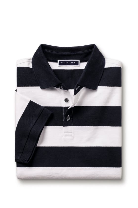 Shop Charles Tyrwhitt Solid Short Sleeve Cotton Tyrwhitt Pique Polo In Navy & White