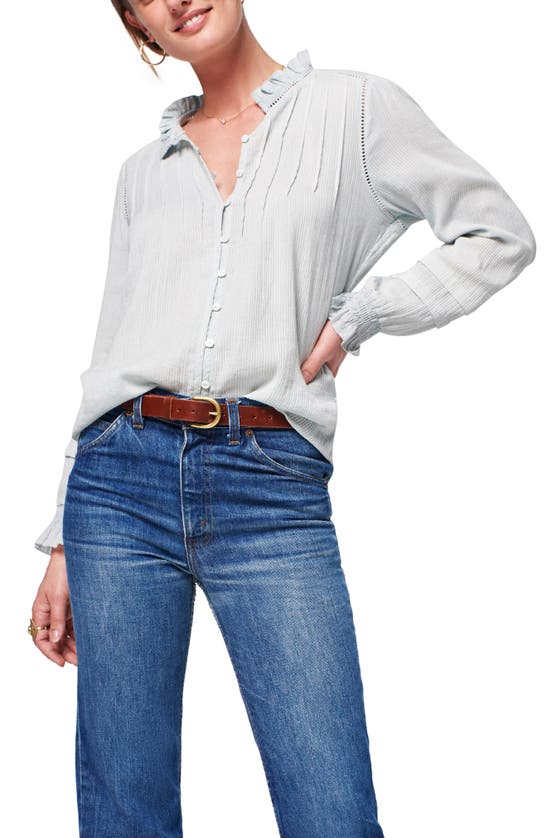 Faherty Willa Button Front Peasant Blouse In Smoke
