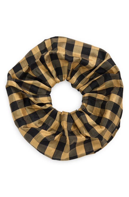 Shop Coming Of Age Oversize Silk Scrunchie In Gingham Black Gold