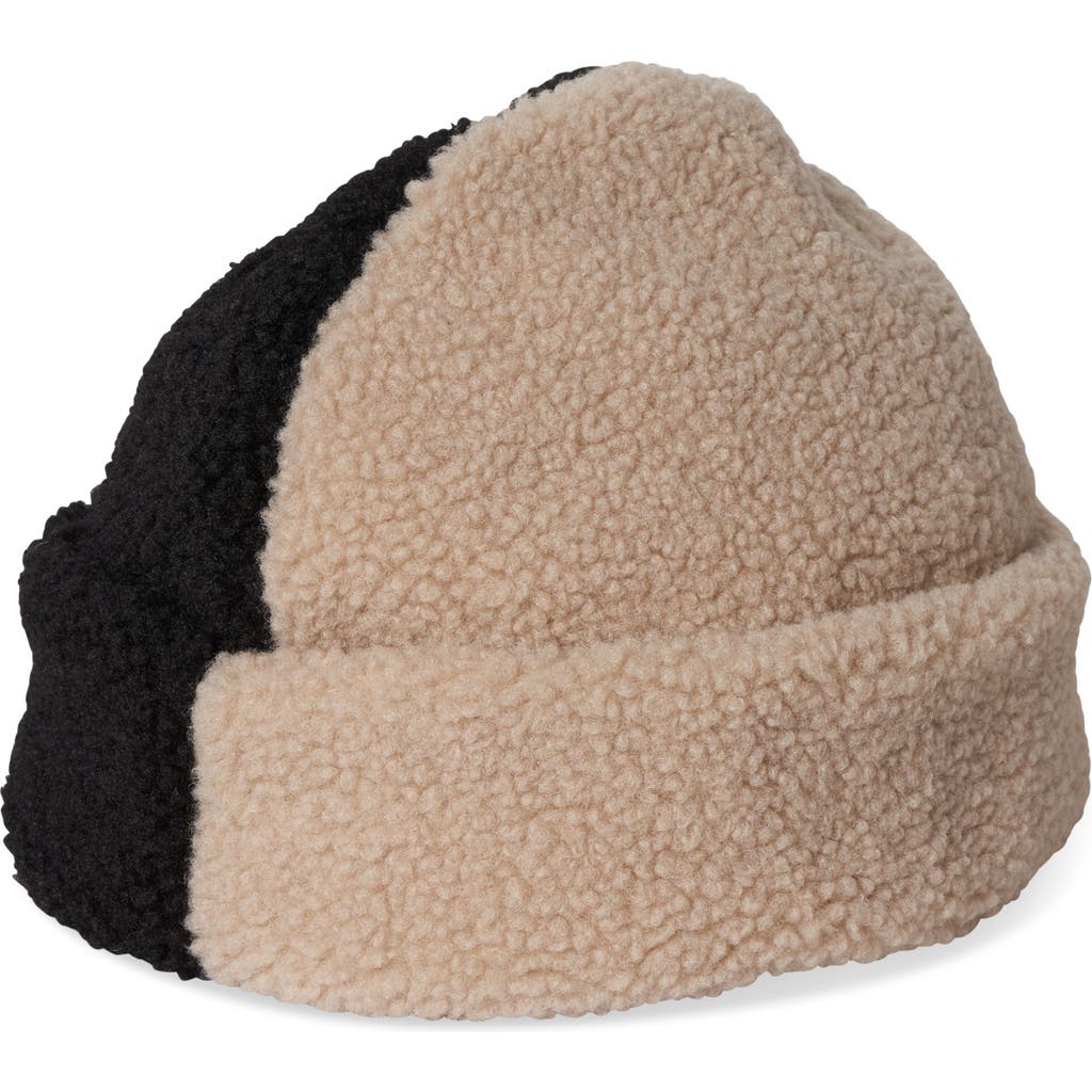Brixton Ginsburg Colourblock High Pile Fleece Hat In Black/oatmeal