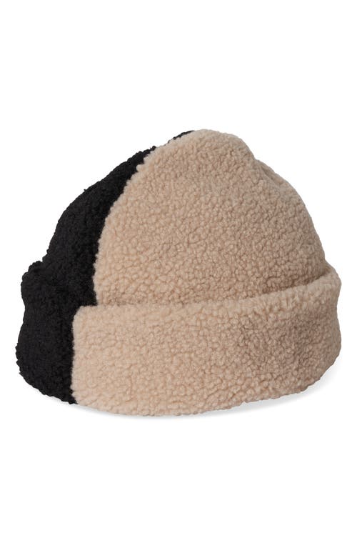 Ginsburg Colorblock High Pile Fleece Hat in Black/Oatmeal