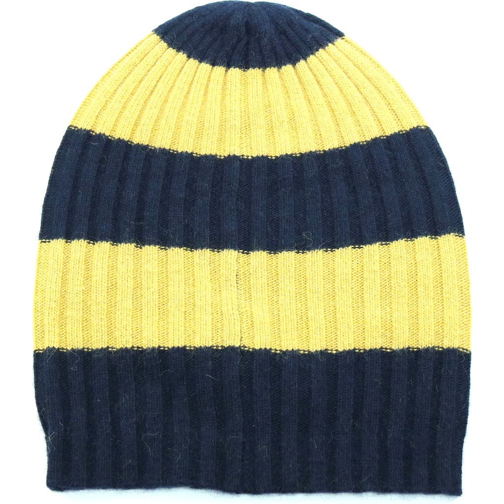 Portolano Slouchy Stripe Beanie In Navy/mustard