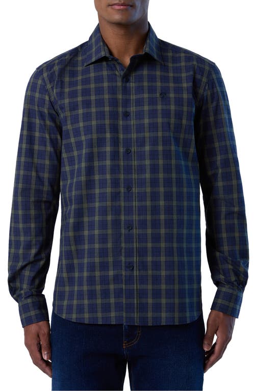 Plaid Button-Up Shirt in Navy Forest Green
