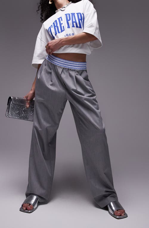 Shop Topshop Elastic Waist Wide Leg Pants In Grey