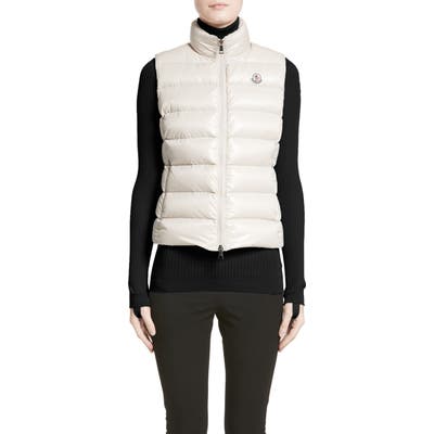 Moncler Ghany Water Resistant Shiny Nylon Down Puffer Vest, Ivory