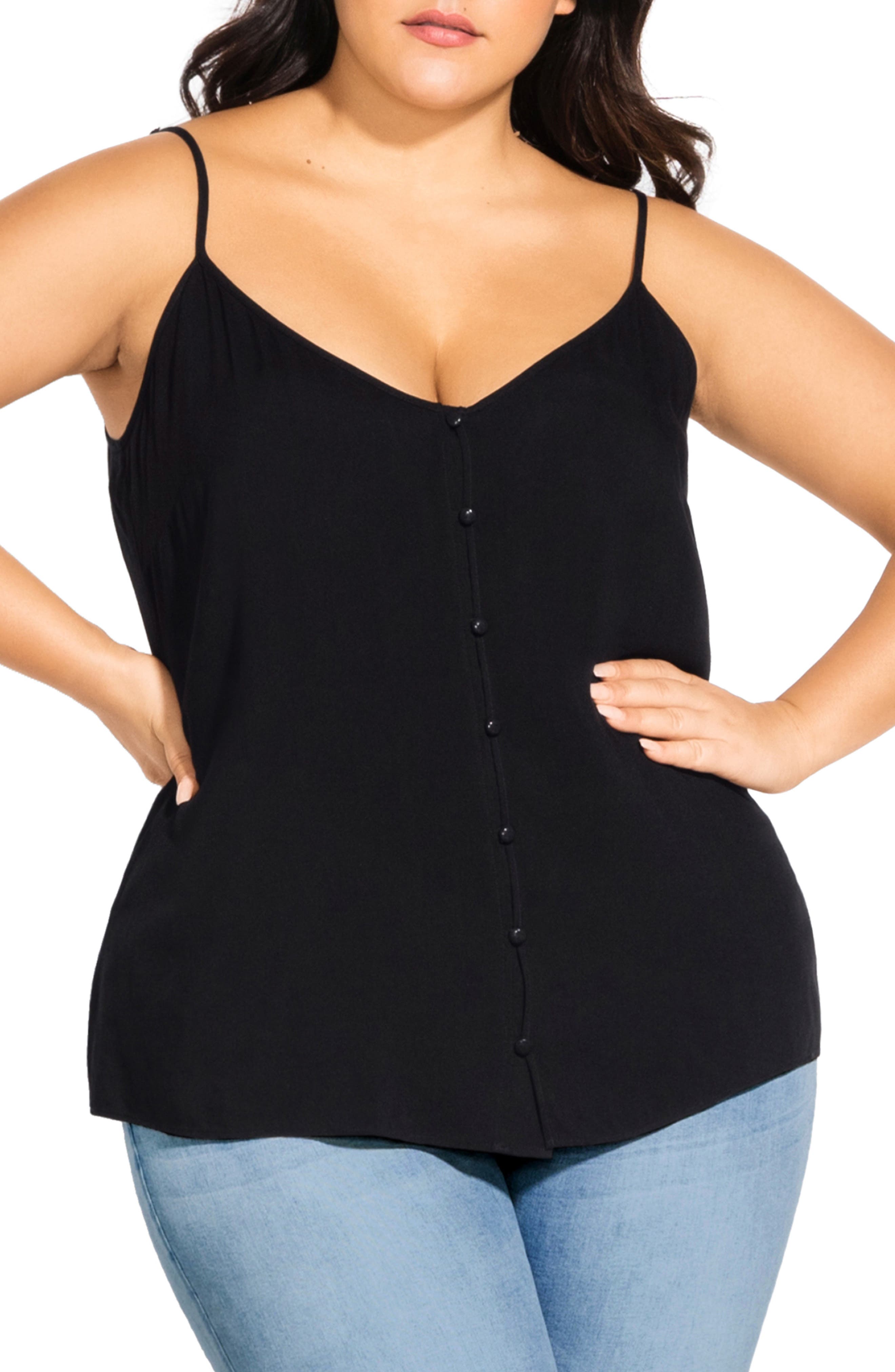 Plus Size City Chic Button Front Camisole Top, Black