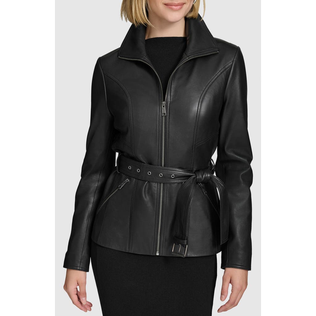 Andrew Marc Tatum Leather Coat In Black