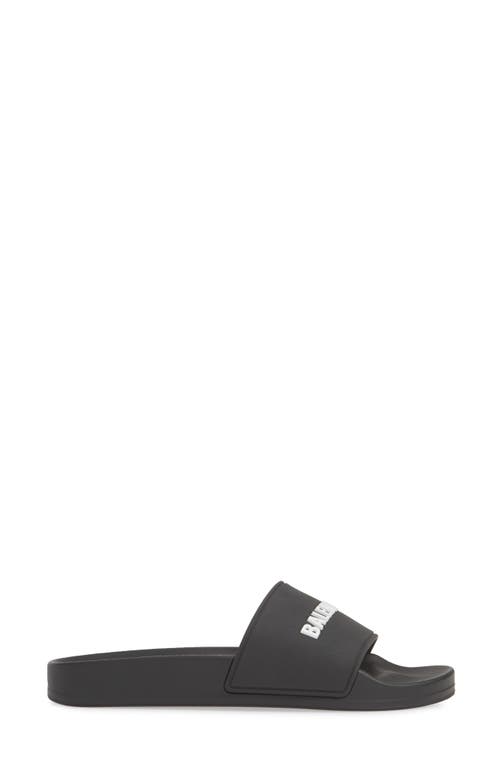 Balenciaga Logo-embossed Pool Slides In Black/white