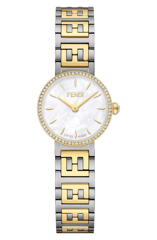 Shop Fendi Forever  Two-tone Diamond Bracelet Watch, 19mm In Yellow Gold/ Stainless Steel