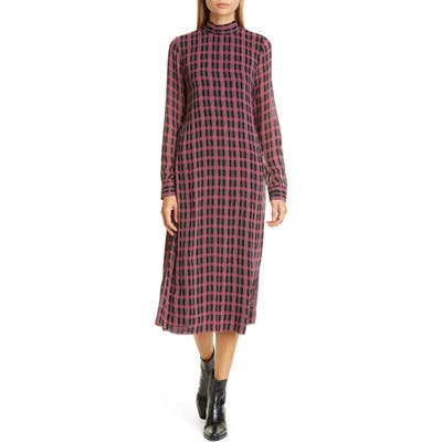 Ganni Print Long Sleeve Midi Dress, Red
