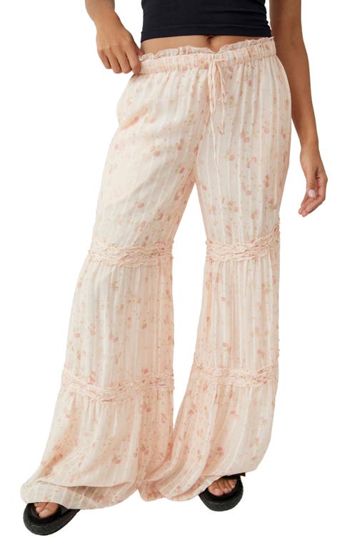 Free People Emmaline Floral Tiered Pants in Peach Combo at Nordstrom, Size Small