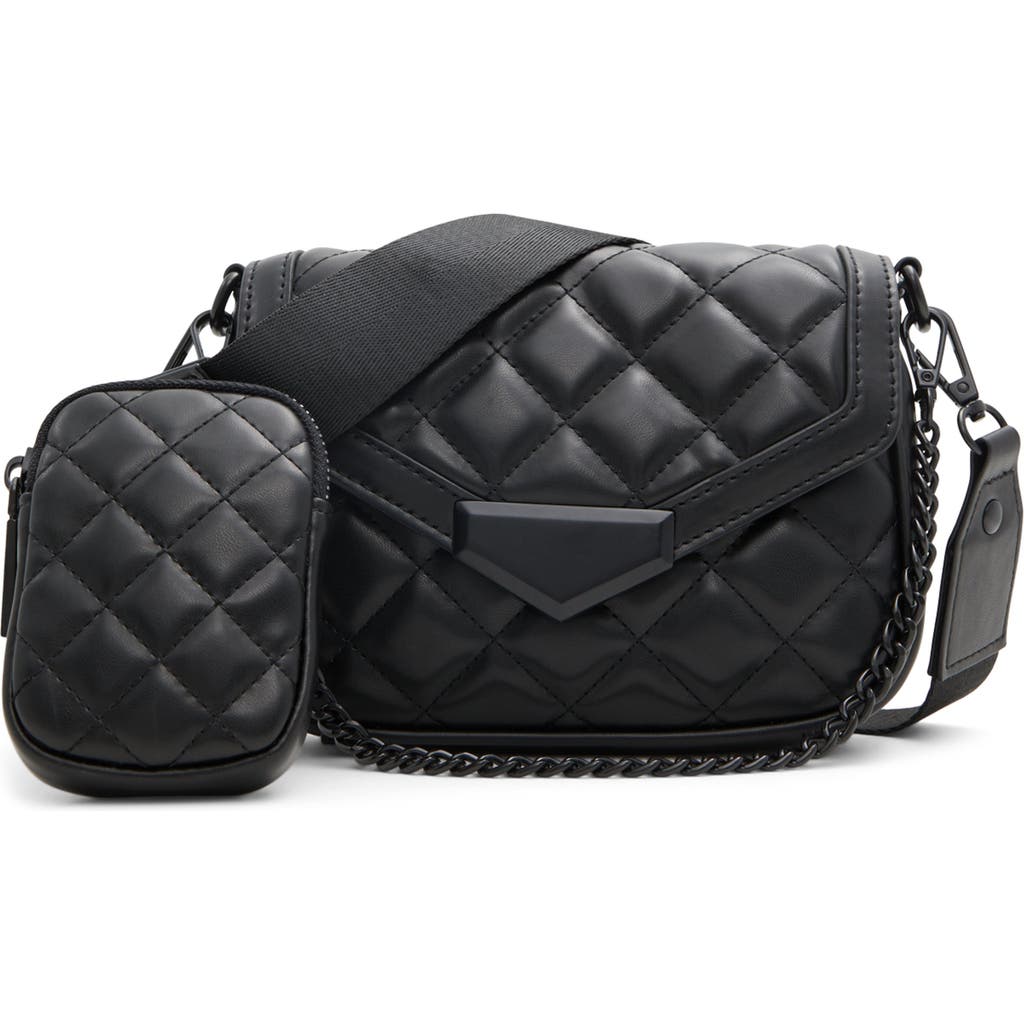 Aldo Miraewinx Quilted Crossbody Bag In Black/black