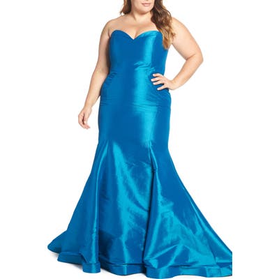 Plus Size MAC Duggal Bustier Mermaid Gown, Blue