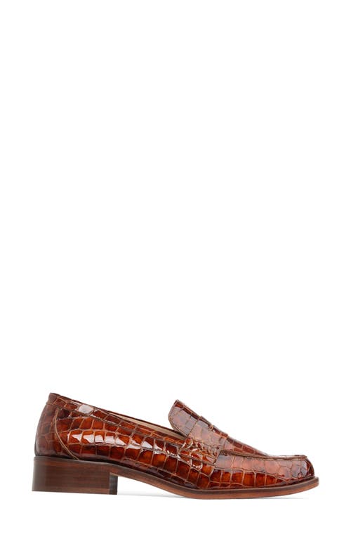 Shop Patricia Green Vince Croc Embossed Penny Loafer In Cognac Patent Croc