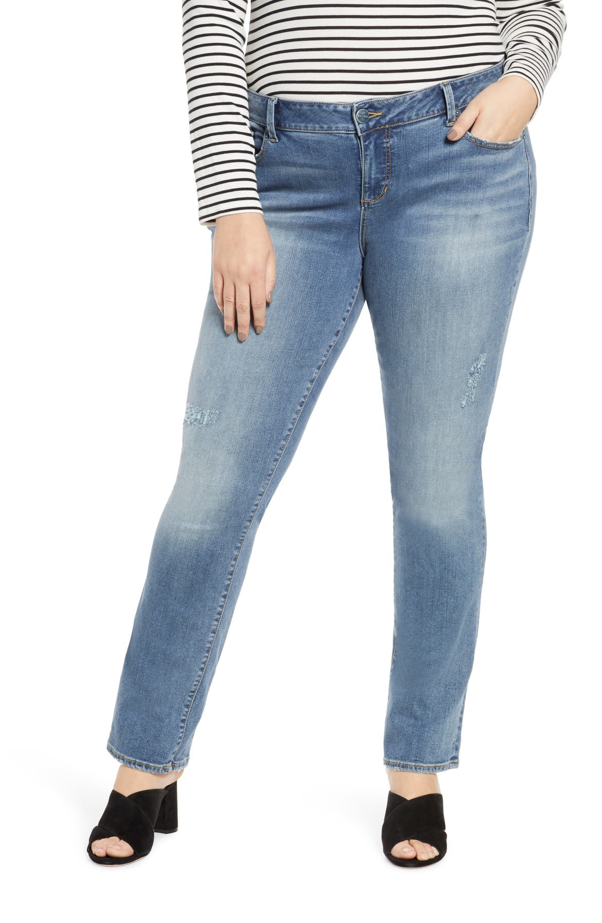 SLINK Jeans Distressed Straight Leg Jeans (Lola) (Plus Size) | Nordstrom