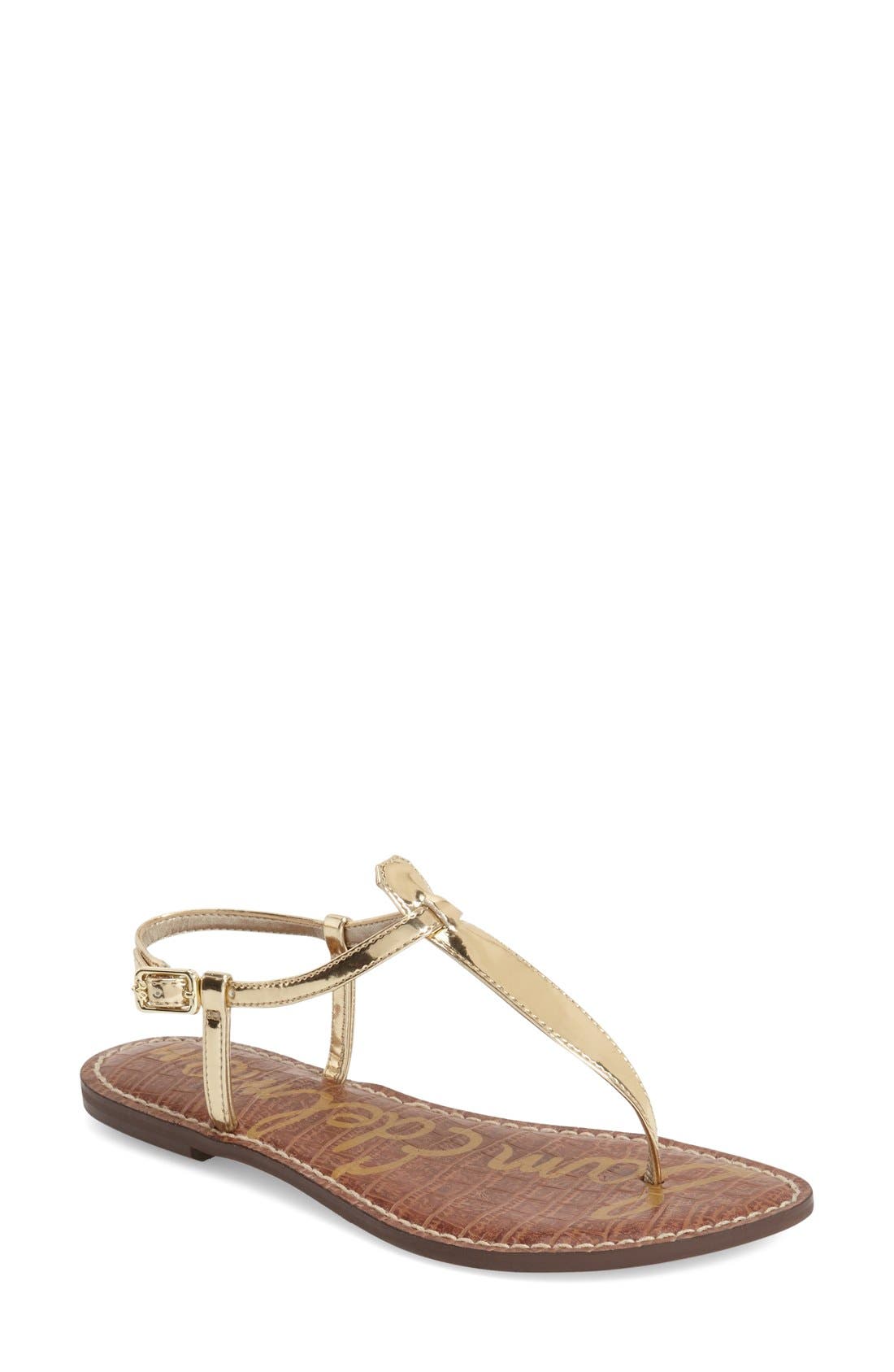Sam Edelman Gigi T-strap Sandal In Goldshine Liquid Leather
