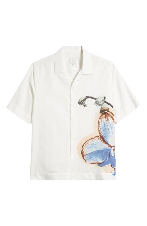 Paul Smith Regular Fit Orchid Linen & Cotton Camp Shirt White at Nordstrom,