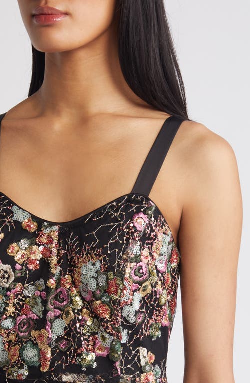 Shop Sam Edelman Sequin Floral High-low Cocktail Dress In Black/rose Multi