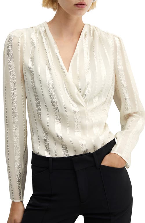 MANGO Floral Metallic Long Sleeve Top Ecru at Nordstrom,