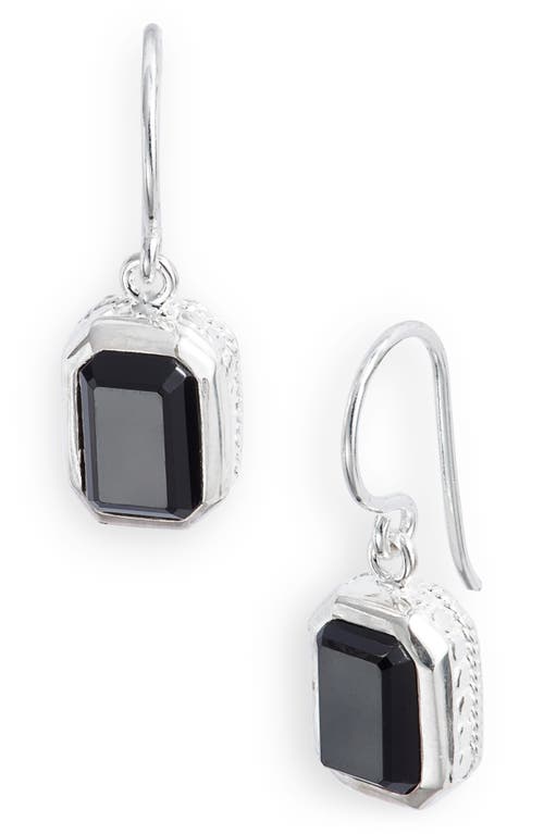 Rectangular Onyx Drop Earrings in Silver/Black Onyx