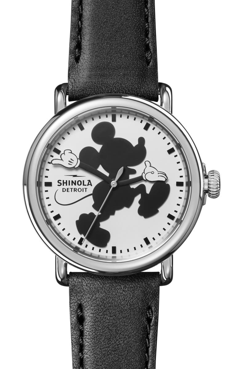 SHINOLA x Disney Runwell Mickey Classic Leather Strap Watch, 36mm, Main, color, 001