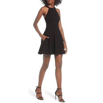 Speechless Bow Back Scuba Crepe Fit & Flare Dress, Black