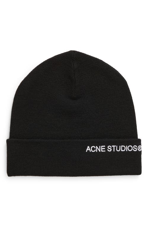 Acne Studios Embroidered Logo Wool Blend Beanie in Black at Nordstrom