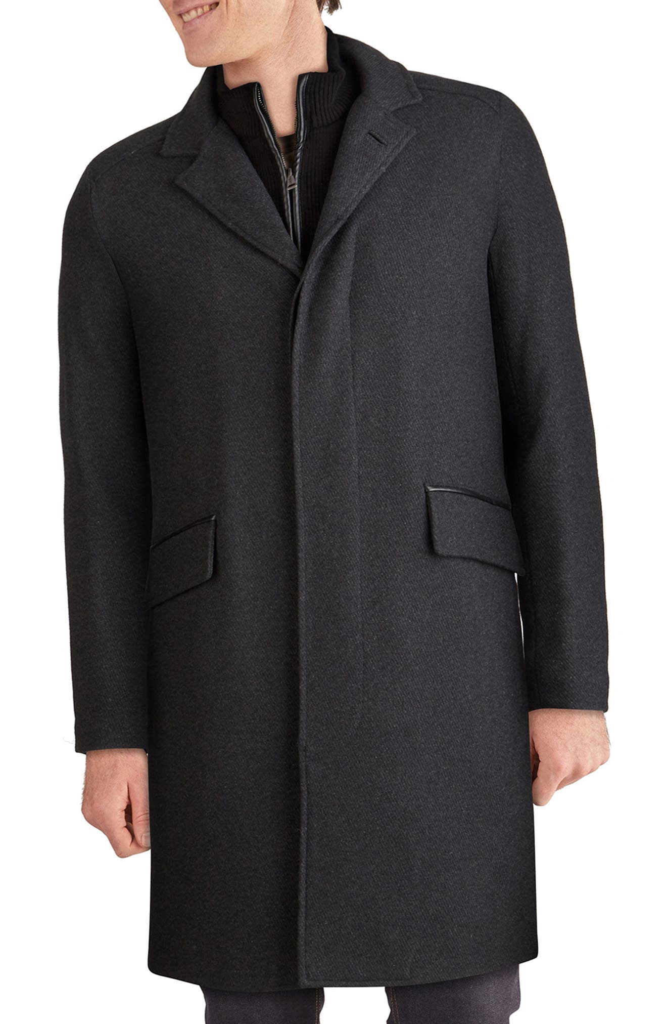 Cole Haan Wool Blend Twill Topcoat In Charcoal