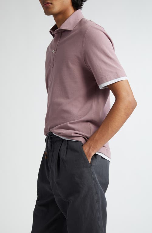 Shop Brunello Cucinelli Cotton Piqué Polo In Cmi13 Malva/grigio Chiaro