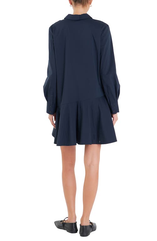 Shop English Factory Long Sleeve Shirtdress In Navy