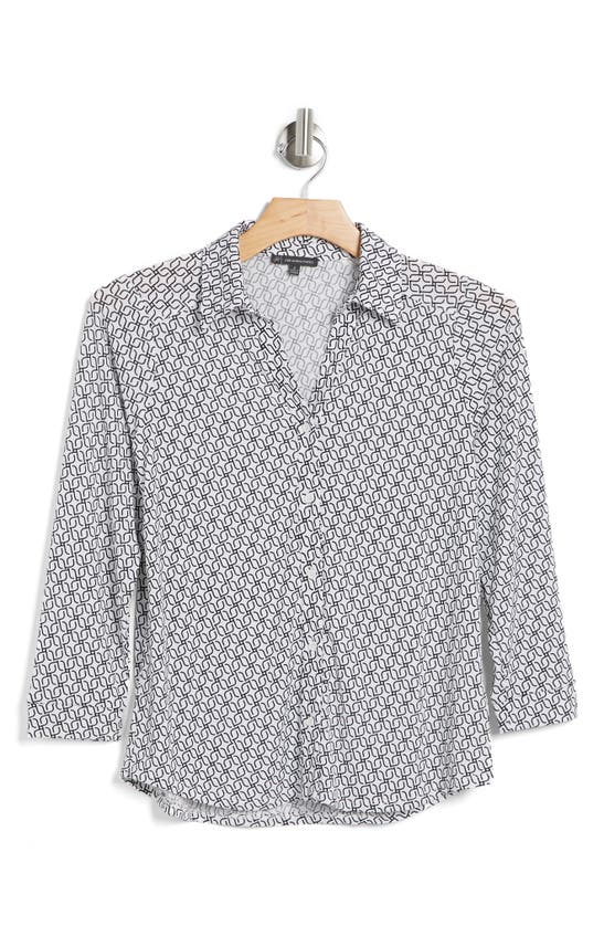 Adrianna Papell Moss Crepe Button Front Shirt In Blue