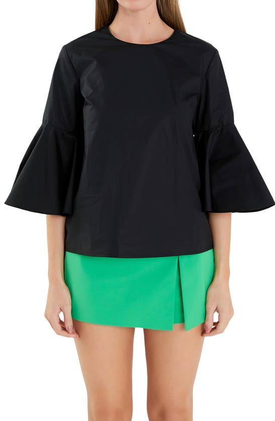 Shop English Factory Bell Sleeve Cotton Top In Black