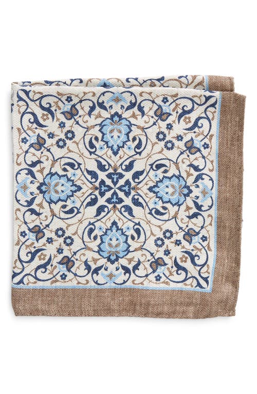 Arabesque & Floral Prints Reversible Silk Pocket Square in Lite Blue