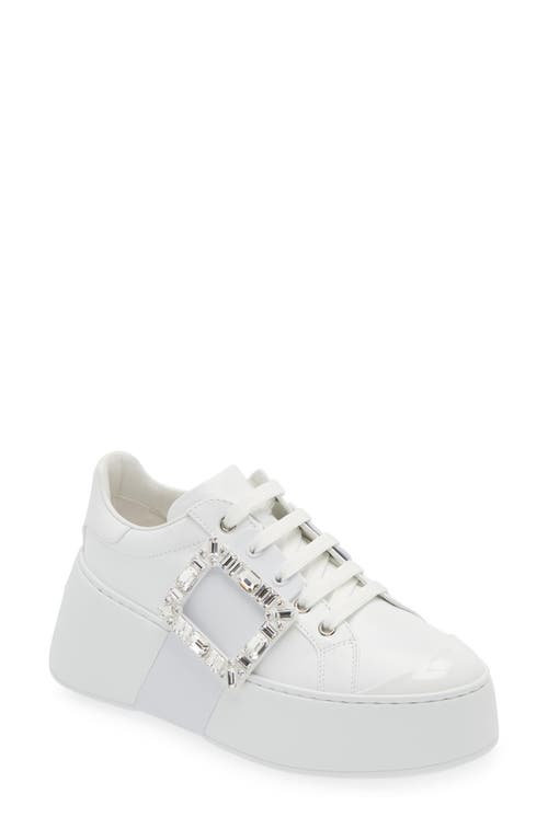 Roger Vivier Viv Skate Crystal-embellished Rubber-trimmed Leather Sneakers In White