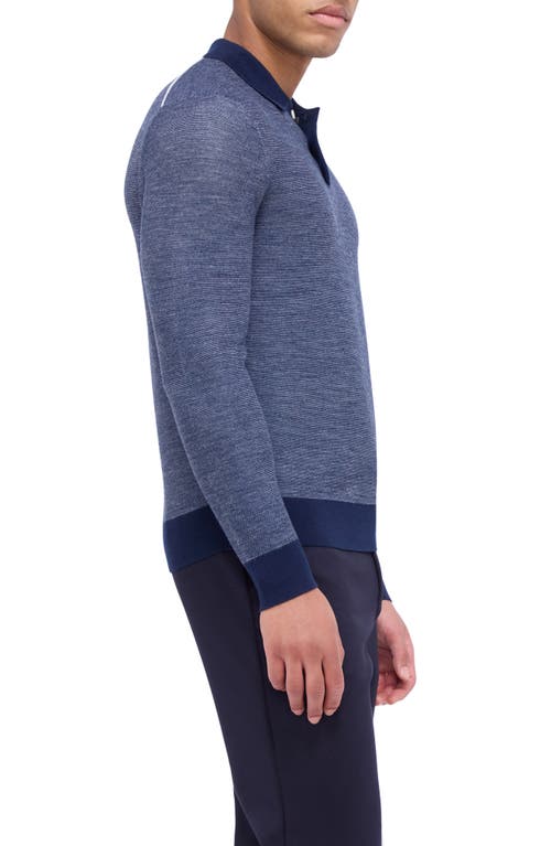 Shop Bugatchi Bird's Eye Jacquard Merino Wool & Silk Polo Sweater In Navy