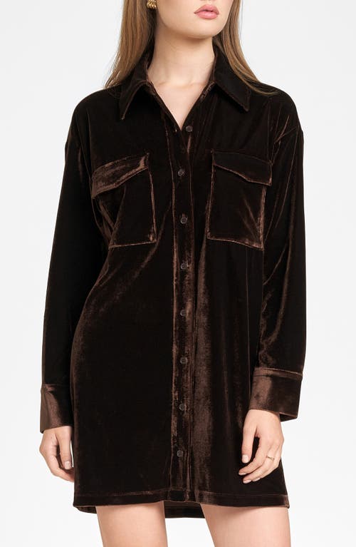 Shop Wayf Briella Long Sleeve Velvet Shirtdress In Espresso