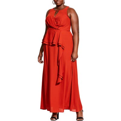 Plus Size City Chic Cascade Ruffle Maxi Dress, Orange