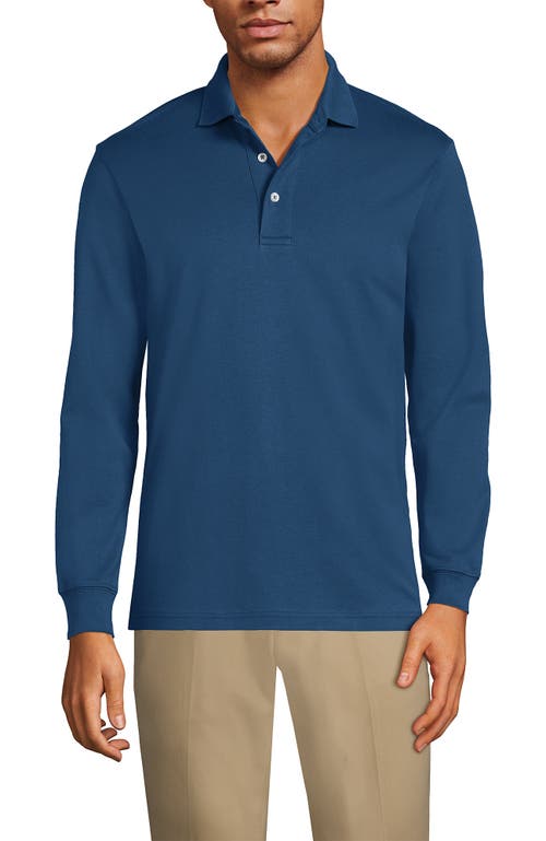 Shop Lands' End Long Sleeve Cotton Supima Polo Shirt In Evening Blue