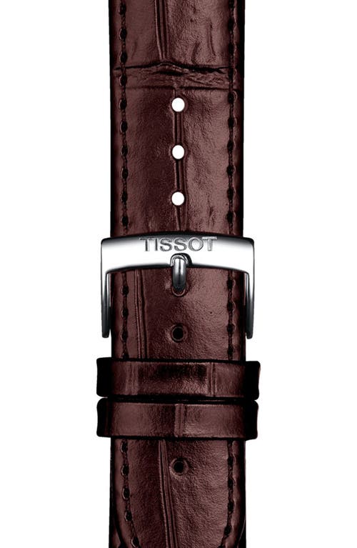 Shop Tissot 20mm Croc Embossed Leather Watchband In Brown/silver