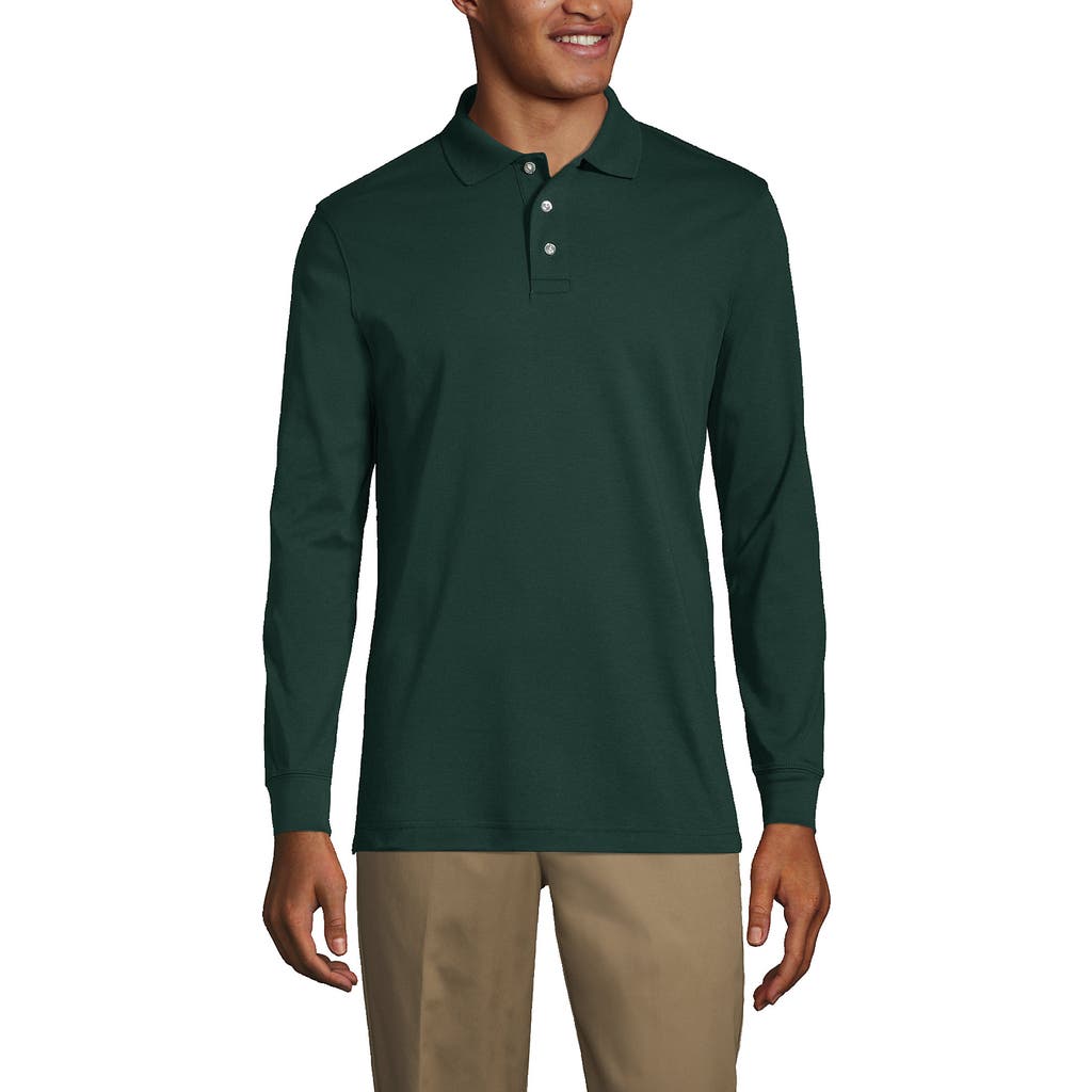 Lands' End School Uniform Long Sleeve Interlock Polo Shirt In Evergreen