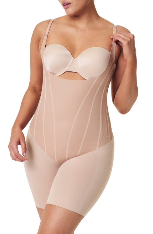 Shop Spanx ® Open Bust Mid Thigh Shaper Bodysuit In Natural Bronze