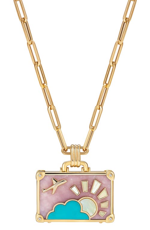Travel Suitcase Pendant Necklace in Pink